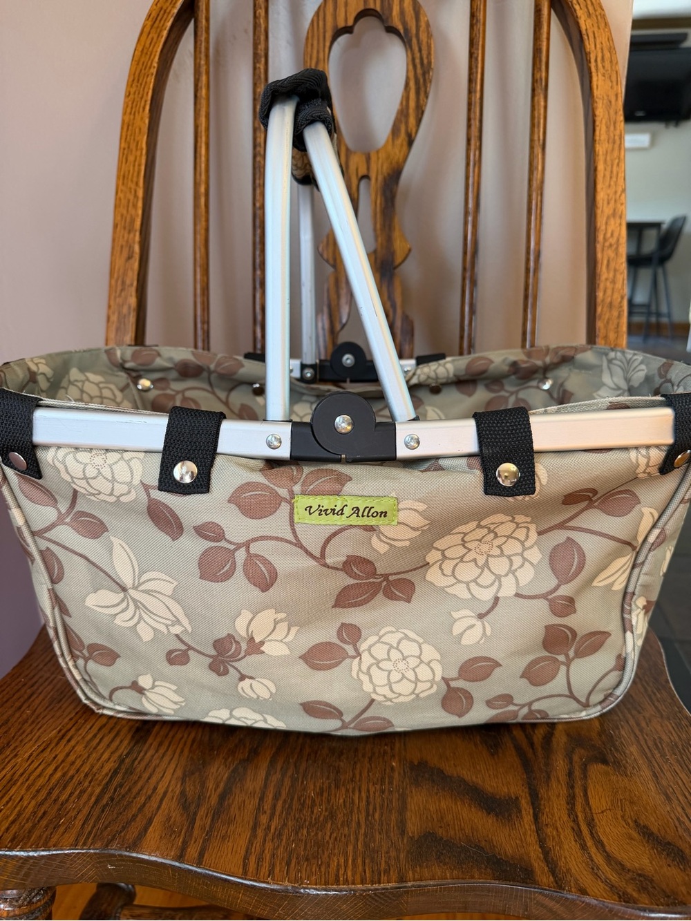 Collapsable Floral Tote Bag in Beige and Brown